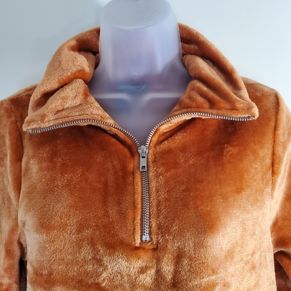 Miss Chevious Brown Long Sleeve Quarter Zip Collar Rib Accents Size Large - Picture 5 of 7